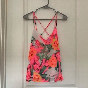Pink and White Floral Tank Top